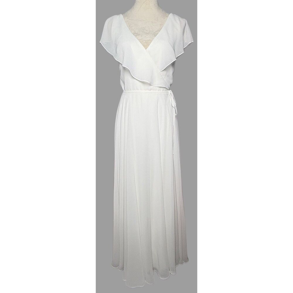 Jenny Yoo Collection Size 12 Dress Faye White Flutter Maxi Wrap Gown Sleeveless